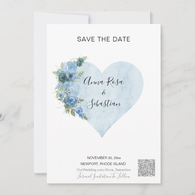 *~* Blaue Rose Herzstück AR6 QR WEDD SPEICHERN Einladung (Vorderseite)