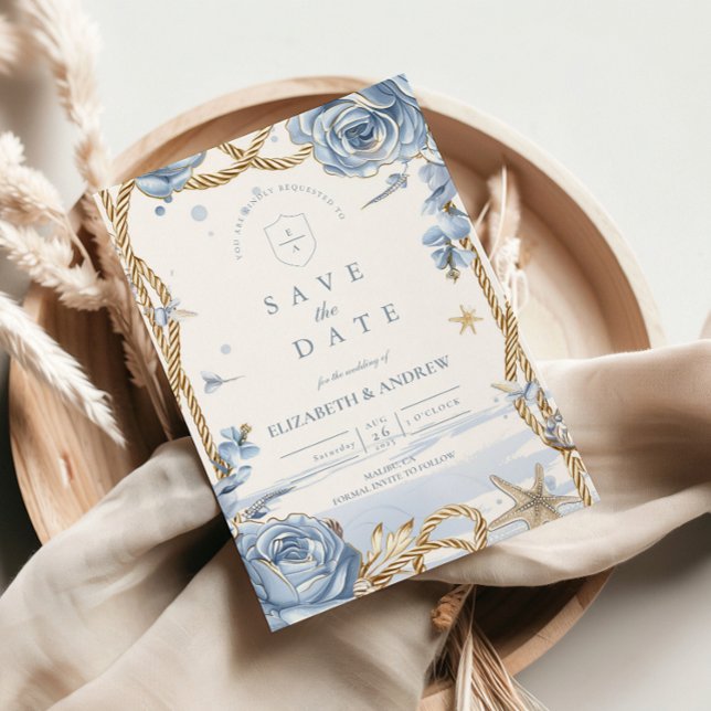 Blaue Rose Küstenstrick-Hochzeit Save The Date (Von Creator hochgeladen)