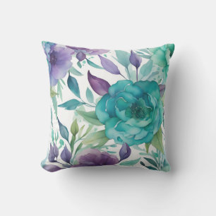 Blaue Rose Lila Aquarellblüten Kissen