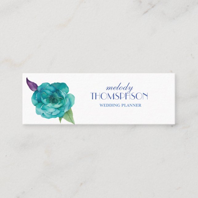 Blaue Rose Lila Aquarellblüten Mini Visitenkarte (Vorderseite)