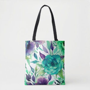 Blaue Rose Lila Aquarellblüten Tasche