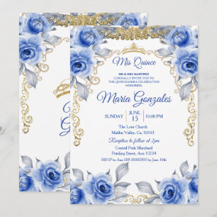 Blaue Rose mexikanische Mis Quince Prinzessin Quin Einladung