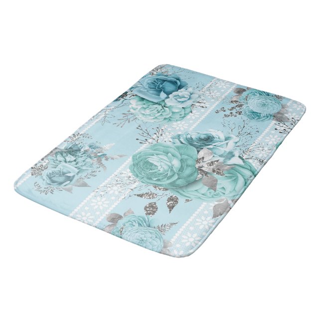 Blaue Rose mit Lace Badematte (Schrägansicht)