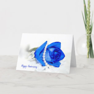 Blaue Rose mit Perlen und Herz Karte