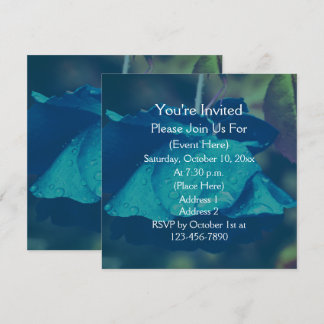 Blaue Rose mit Raindrops und Blüten Einladung