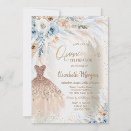 Blaue Rose Pampas Grass Dress Quinceanera Einladung