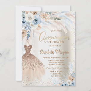 Blaue Rose Pampas Grass Dress Quinceanera Einladung