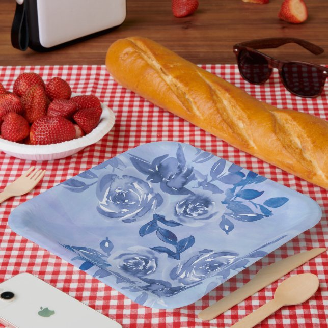 Blaue Rose Pappteller (Picknick)