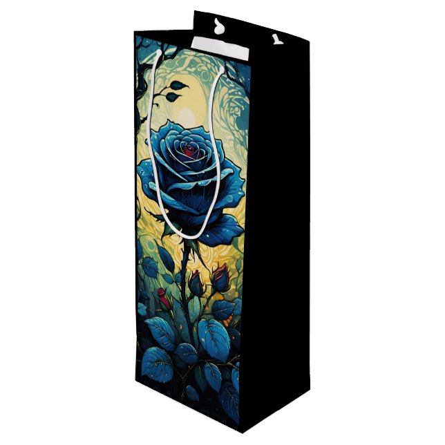 Blaue Rose Reben 1 Geschenktüte Für Weinflaschen (Rückseite Schrägansicht)
