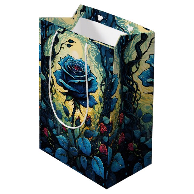 Blaue Rose Reben 1 Mittlere Geschenktüte (Rückseite Schrägansicht)