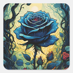 Blaue Rose Reben 1 Quadratischer Aufkleber