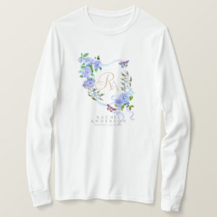 Blaue Rose Ribbon Chic Monogramm T-Shirt