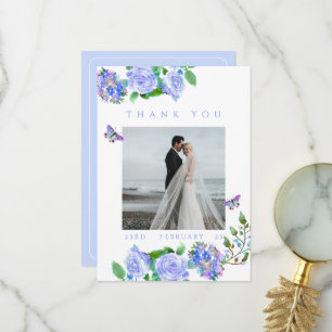 Blaue Rose-Ribbon-Monogramm-Foto-Hochzeit-Dankesch Dankeskarte