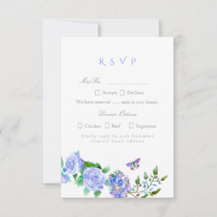 Blaue Rose-Ribbon-Monogramm-Hochzeit RSVP Karte