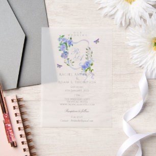 Blaue Rose-Ribbon-Monogramm-Hochzeits Einladung