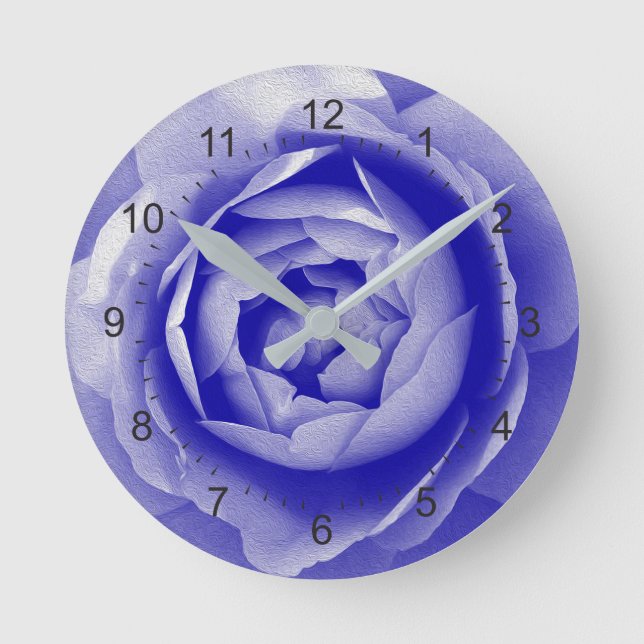 Blaue Rose Runde Wanduhr (Vorderseite)