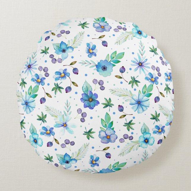 Blaue Rose Rundes Kissen (Vorderseite)