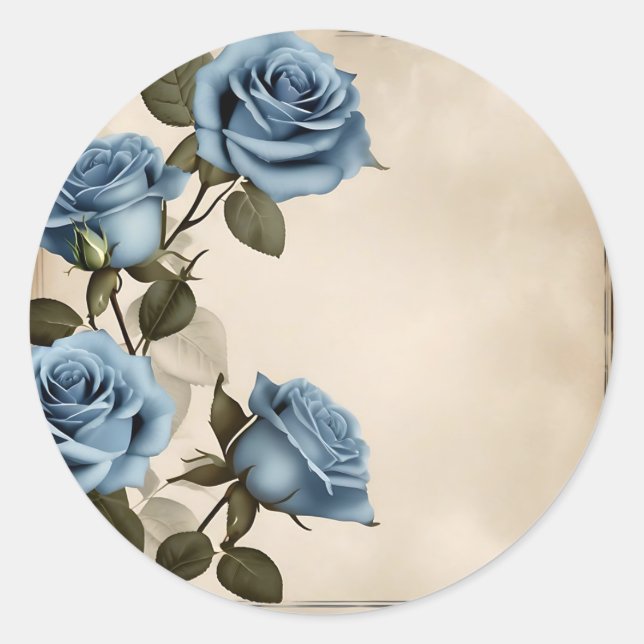 Blaue Rose Shabby Runder Aufkleber (Vorderseite)