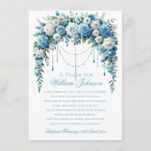 Blaue Rose & Silberkreuz-Taufe Begleitkarte