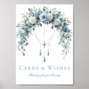 Blaue Rose & Silberkreuz Taufkarten & Wünsche  Poster