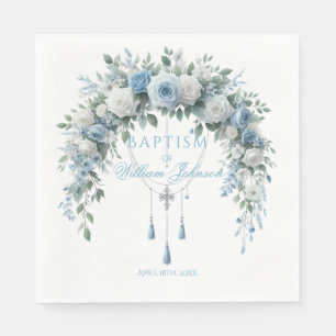 Blaue Rose & Silbernes Kreuz Taufservietten Serviette