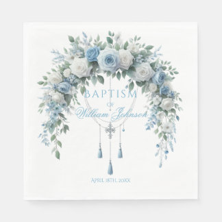 Blaue Rose & Silbernes Kreuz Taufservietten Serviette