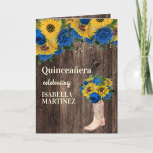 Blaue Rose Sonnenblumen Cowgirl Foto Quinceañera Karte