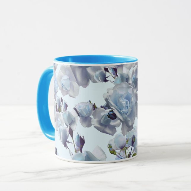 Blaue Rose Tasse, blaue Tasse, Blaue Cup, Rose Cup Tasse (Vorderseite Links)
