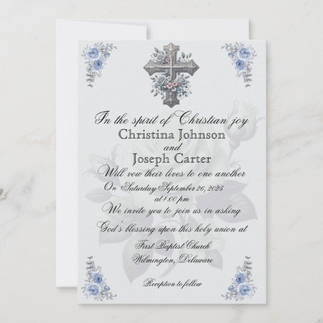 Blaue Rose und Christliche Hochzeitseinladung Einladung (Vorderseite)