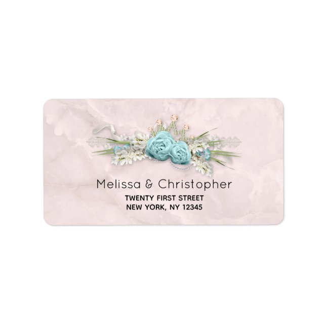Blaue Rose und Crown Floral Bouquet Adressaufkleber (Vorne)