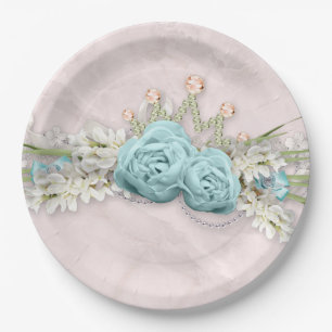 Blaue Rose und Crown Floral Bouquet Pappteller