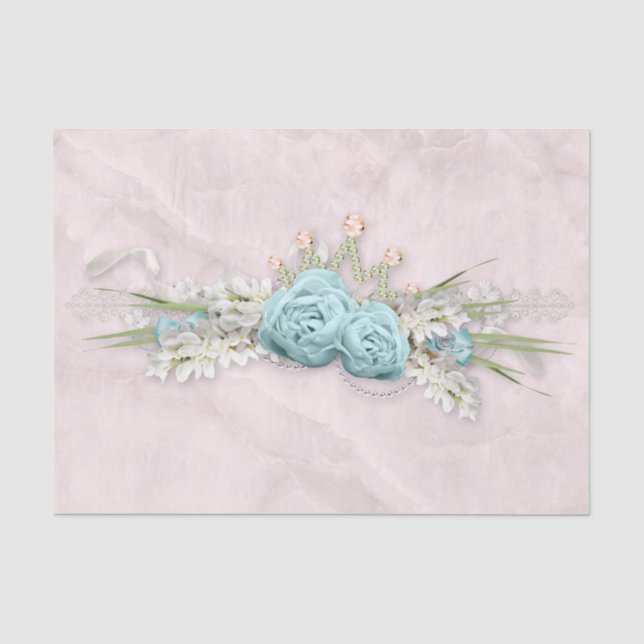 Blaue Rose und Crown Floral Bouquet Seidenpapier (Vorderseite)