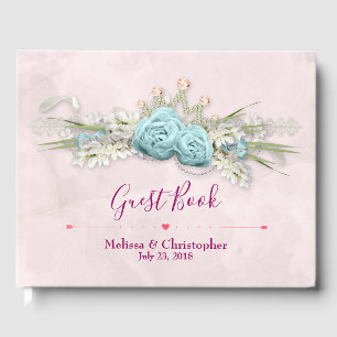Blaue Rose und Crown Floral Bouquet Wedding Gästebuch