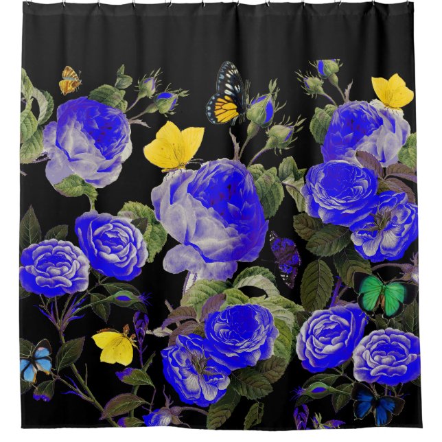 BLAUE ROSE UND GELBE SCHALTFLÄDEN DUSCHVORHANG (Vorderseite)
