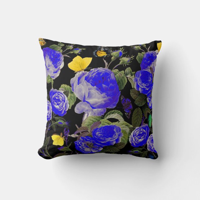 BLAUE ROSE UND GELBE SCHALTFLÄDEN KISSEN (Vorderseite)