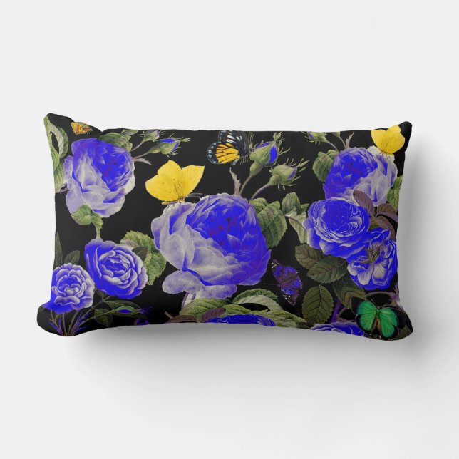 BLAUE ROSE UND GELBE SCHALTFLÄDEN LENDENKISSEN (Vorderseite)