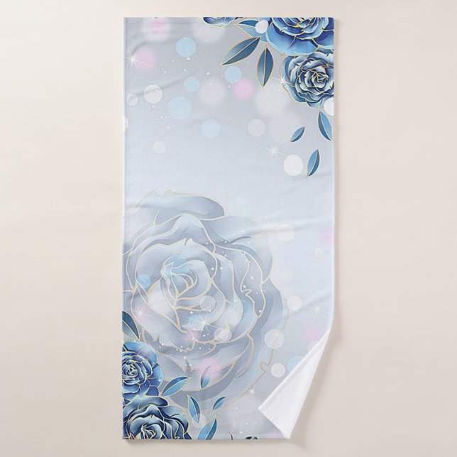 Blaue Rose und Glitzern Badhandtuch Set (Badehandtuch)