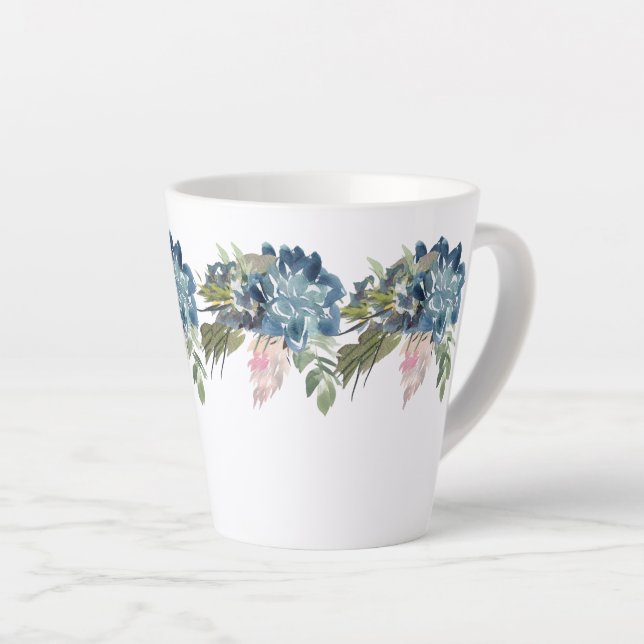 Blaue Rose und Iris Zeitgenössische Latte-Tasse Milchtasse (Rechte Ecke)