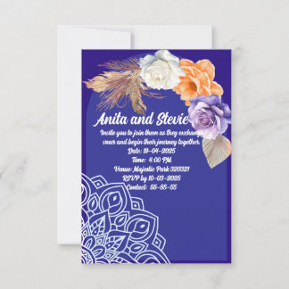 Blaue Rose und Mandala Hochzeit Einladung