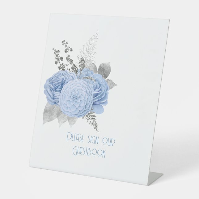Blaue Rose und Silberhochzeit Sockelschild (Vorderseite)