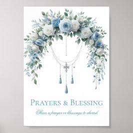 Blaue Rose und Taufgebete zum Silbernen Kreuz Poster