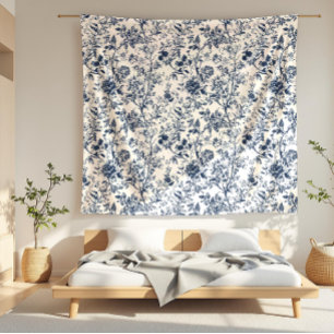 Blaue Rose Vine Pattern Toile Fleecedecke