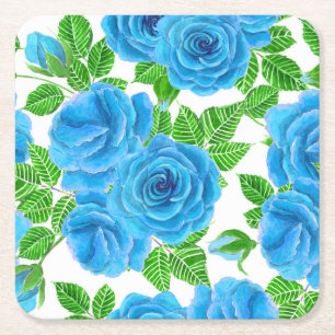 Blaue Rose Wasserfarbenmuster Rechteckiger Pappuntersetzer