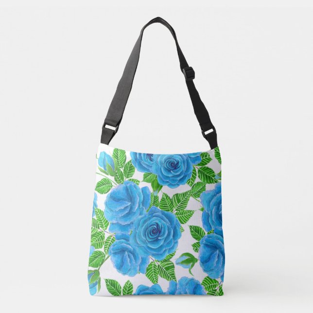 Blaue Rose Wasserfarbenmuster Tragetaschen Mit Langen Trägern (Vorderseite)