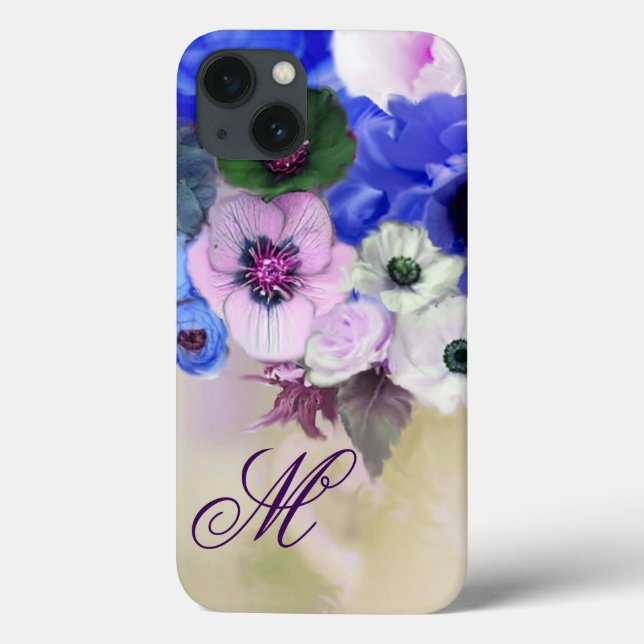 BLAUE ROSE, WEISSE ANEMONANTEILE BLUME MONOGRAMM Case-Mate iPhone HÜLLE (Rückseite)