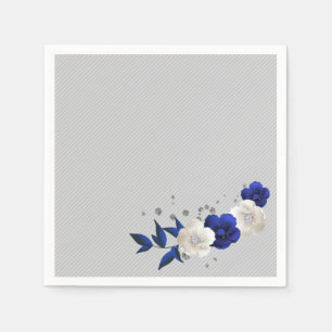 Blaue Rose, weiße Blume, graue Hochzeit Serviette