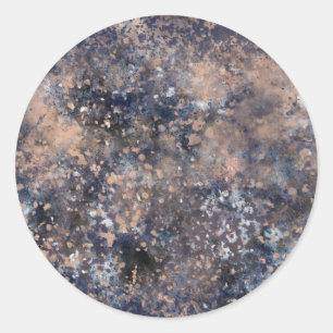 Blaue & Roségold Lack-Spritzer Abstract Glamour Runder Aufkleber