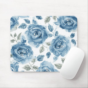 Blaue Rosen Aquarell Botanische Blüten Floral Mousepad