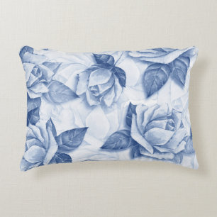 Blaue Rosen-Aquarell - Eleganter Blumenschmuck Dekokissen