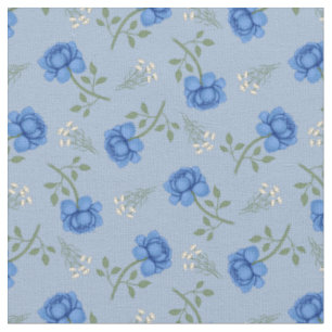 Blaue Rosen auf hellblauem Kattun Stoff